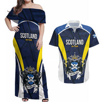 Custom Football Scotland On Tour 2026 Couples Matching Off Shoulder Maxi Dress and Hawaiian Shirt Tartan Scottish Army Be Coming - Wonder Print Shop
