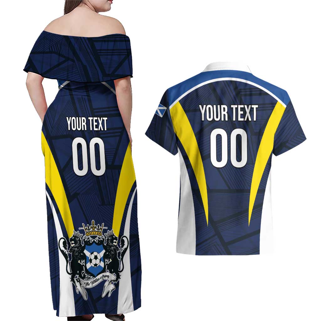Custom Football Scotland On Tour 2026 Couples Matching Off Shoulder Maxi Dress and Hawaiian Shirt Tartan Scottish Army Be Coming - Wonder Print Shop