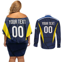 Custom Football Scotland On Tour 2026 Couples Matching Off Shoulder Short Dress and Long Sleeve Button Shirt Tartan Scottish Army Be Coming - Wonder Print Shop
