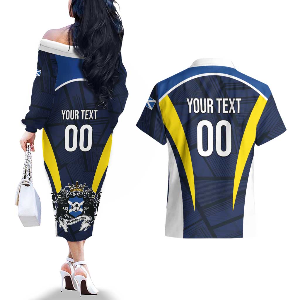 Custom Football Scotland On Tour 2026 Couples Matching Off The Shoulder Long Sleeve Dress and Hawaiian Shirt Tartan Scottish Army Be Coming - Wonder Print Shop