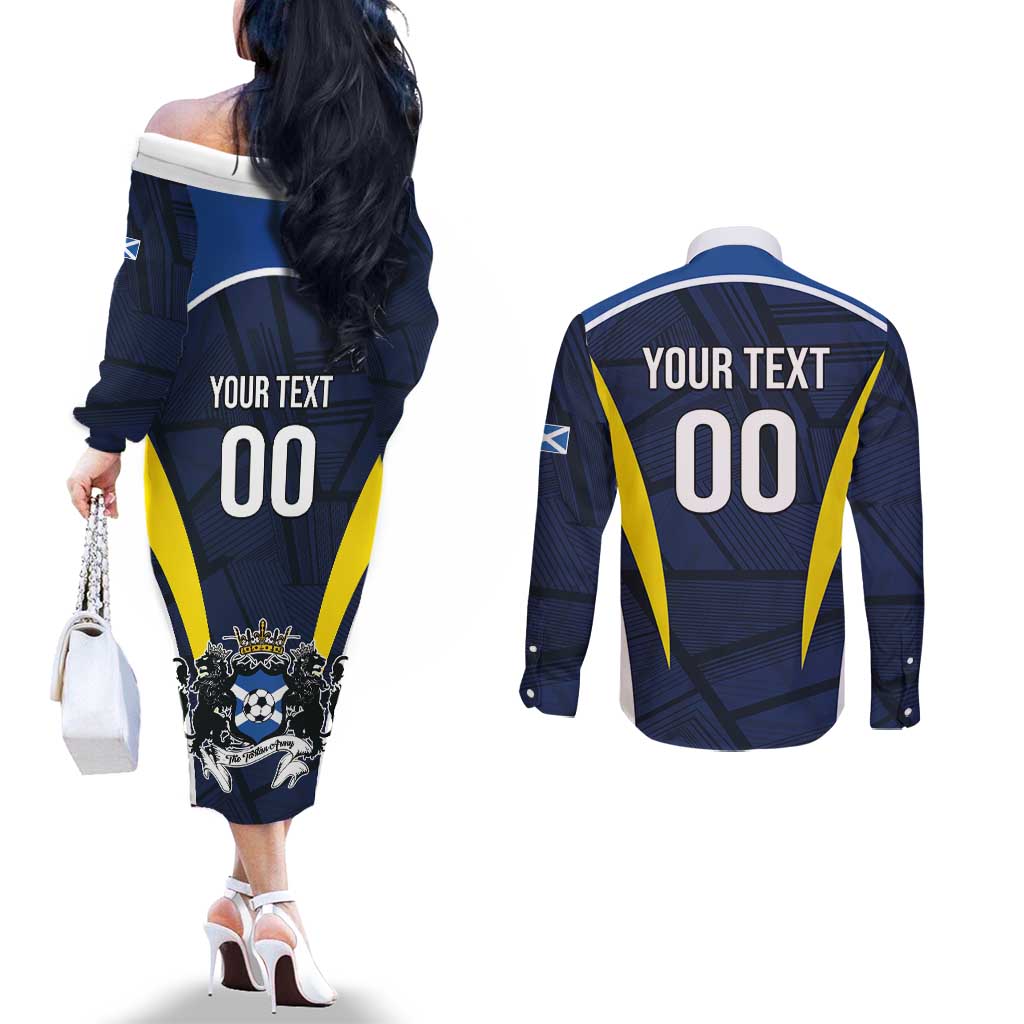 Custom Football Scotland On Tour 2026 Couples Matching Off The Shoulder Long Sleeve Dress and Long Sleeve Button Shirt Tartan Scottish Army Be Coming - Wonder Print Shop
