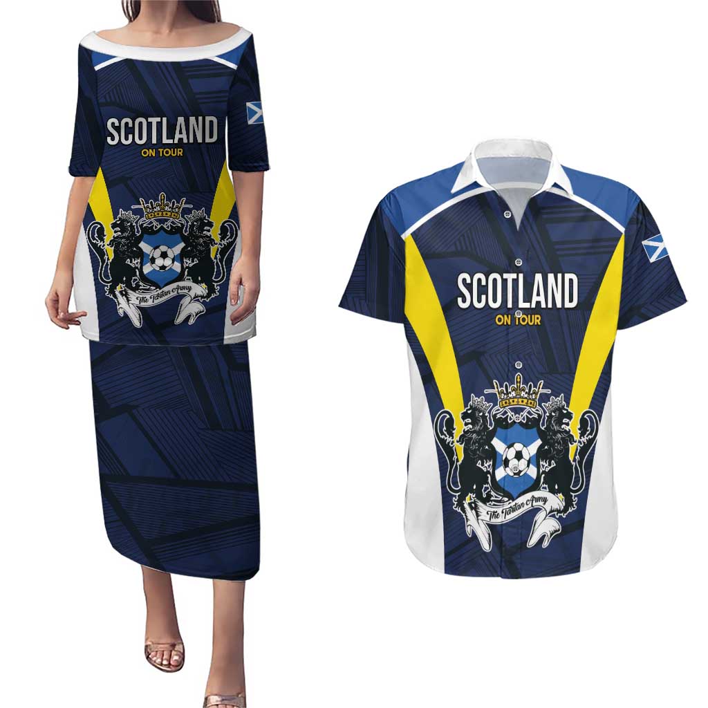 Custom Football Scotland On Tour 2026 Couples Matching Puletasi and Hawaiian Shirt Tartan Scottish Army Be Coming - Wonder Print Shop
