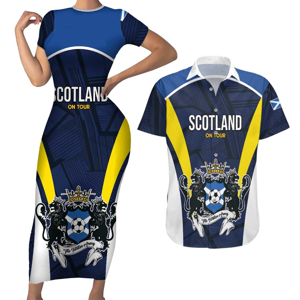 Custom Football Scotland On Tour 2026 Couples Matching Short Sleeve Bodycon Dress and Hawaiian Shirt Tartan Scottish Army Be Coming - Wonder Print Shop