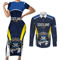 Custom Football Scotland On Tour 2026 Couples Matching Short Sleeve Bodycon Dress and Long Sleeve Button Shirt Tartan Scottish Army Be Coming - Wonder Print Shop