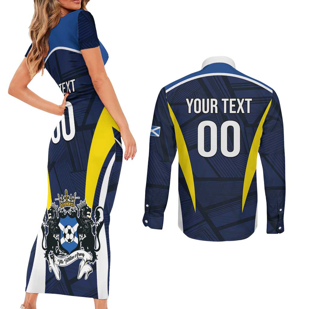 Custom Football Scotland On Tour 2026 Couples Matching Short Sleeve Bodycon Dress and Long Sleeve Button Shirt Tartan Scottish Army Be Coming - Wonder Print Shop