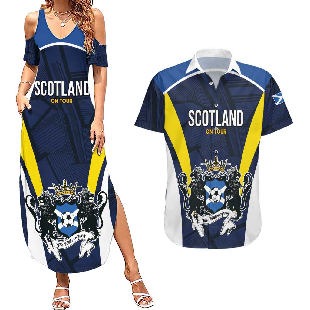 Custom Football Scotland On Tour 2026 Couples Matching Summer Maxi Dress and Hawaiian Shirt Tartan Scottish Army Be Coming - Wonder Print Shop