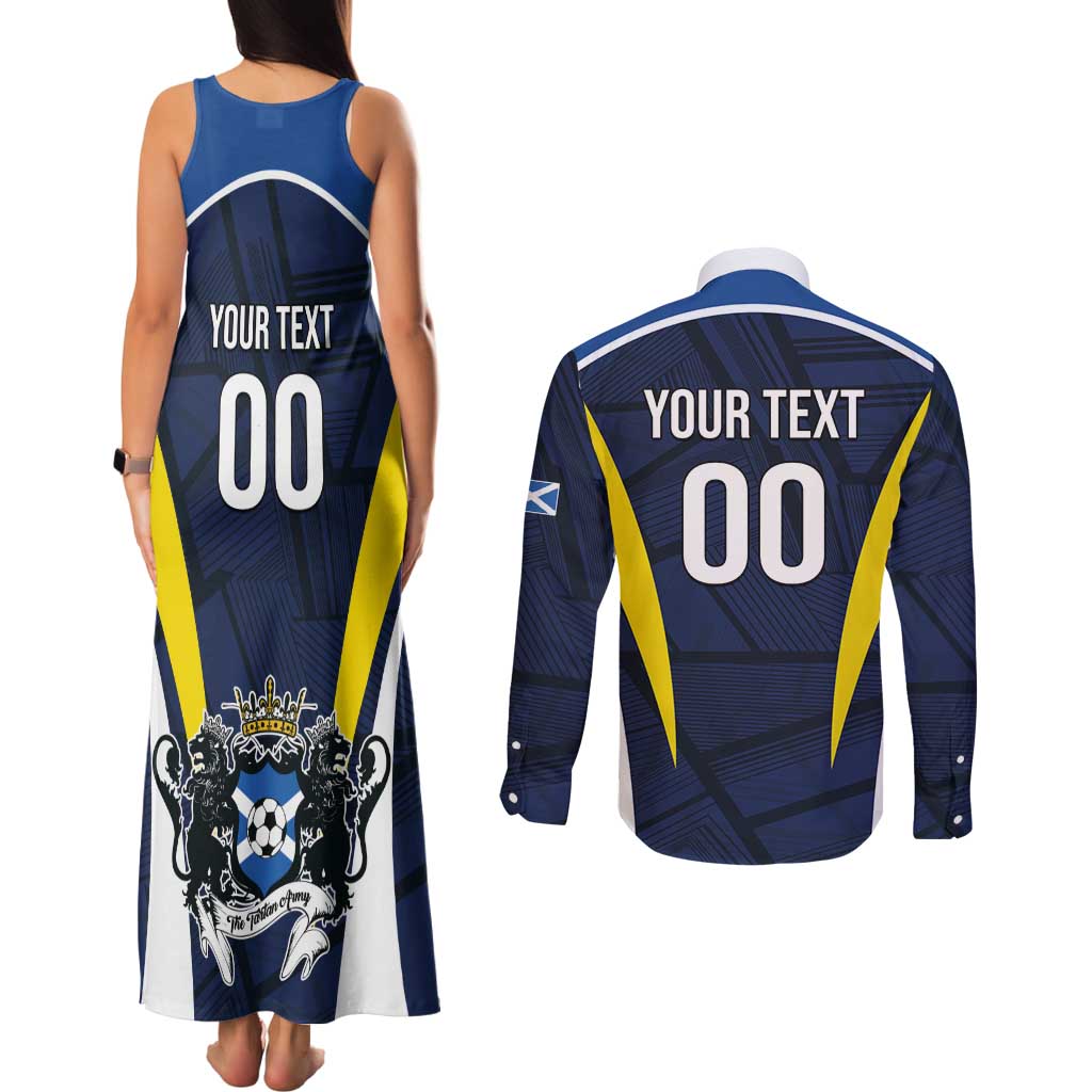 Custom Football Scotland On Tour 2026 Couples Matching Tank Maxi Dress and Long Sleeve Button Shirt Tartan Scottish Army Be Coming - Wonder Print Shop