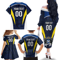 Custom Football Scotland On Tour 2026 Family Matching Off The Shoulder Long Sleeve Dress and Hawaiian Shirt Tartan Scottish Army Be Coming - Wonder Print Shop