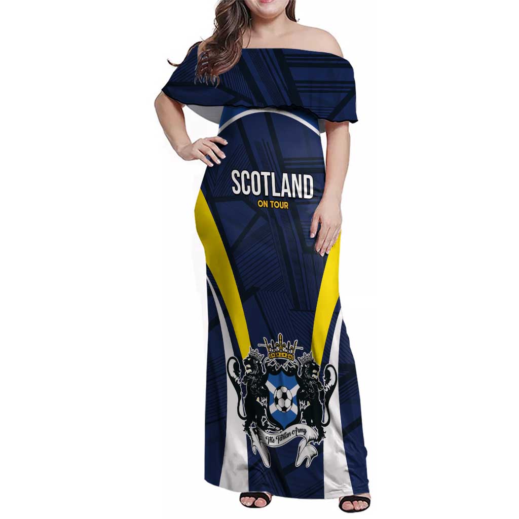Custom Football Scotland On Tour 2026 Family Matching Off Shoulder Maxi Dress and Hawaiian Shirt Tartan Scottish Army Be Coming - Wonder Print Shop