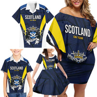 Custom Football Scotland On Tour 2026 Family Matching Off Shoulder Short Dress and Hawaiian Shirt Tartan Scottish Army Be Coming - Wonder Print Shop