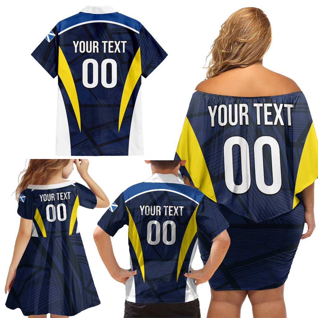 Custom Football Scotland On Tour 2026 Family Matching Off Shoulder Short Dress and Hawaiian Shirt Tartan Scottish Army Be Coming - Wonder Print Shop