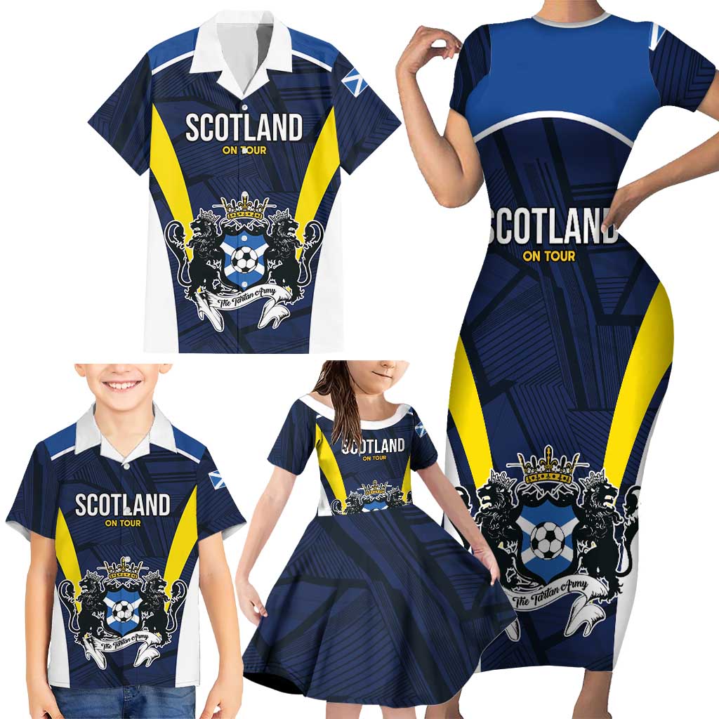 Custom Football Scotland On Tour 2026 Family Matching Short Sleeve Bodycon Dress and Hawaiian Shirt Tartan Scottish Army Be Coming - Wonder Print Shop