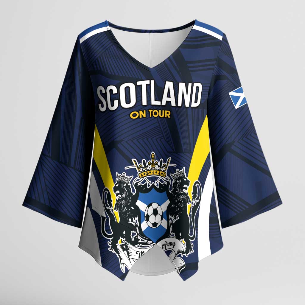 Custom Football Scotland On Tour 2026 Kimono Sleeve Blouse Tartan Scottish Army Be Coming - Wonder Print Shop