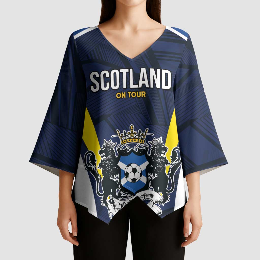 Custom Football Scotland On Tour 2026 Kimono Sleeve Blouse Tartan Scottish Army Be Coming - Wonder Print Shop