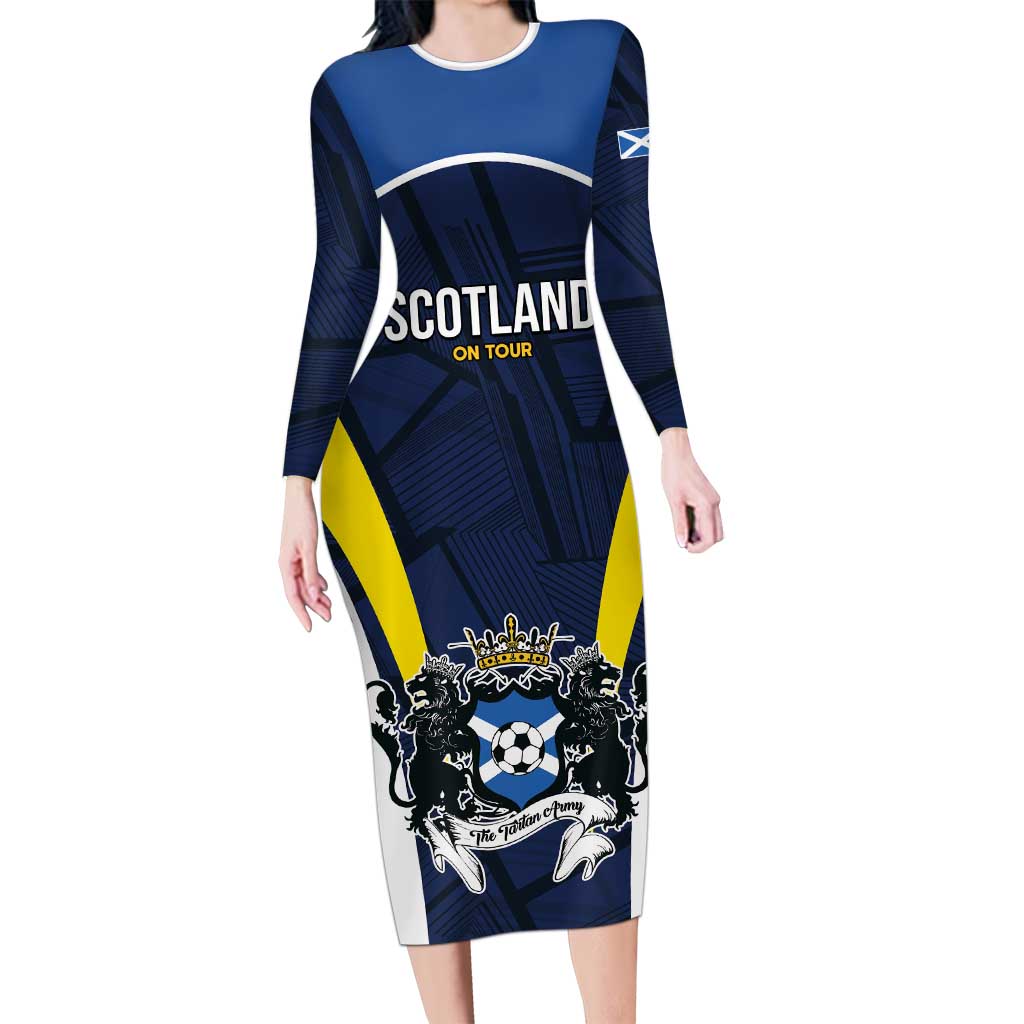 Custom Football Scotland On Tour 2026 Long Sleeve Bodycon Dress Tartan Scottish Army Be Coming - Wonder Print Shop