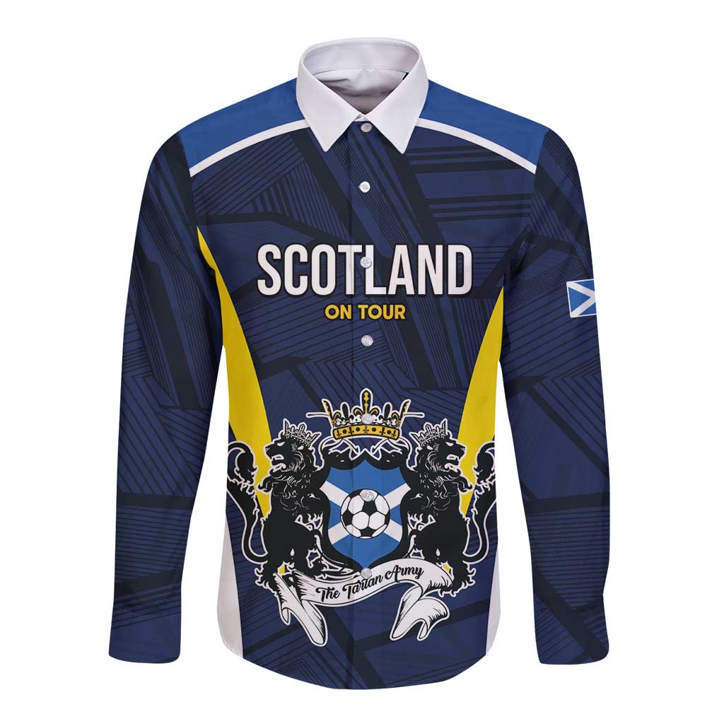 Custom Football Scotland On Tour 2026 Long Sleeve Button Shirt Tartan Scottish Army Be Coming - Wonder Print Shop
