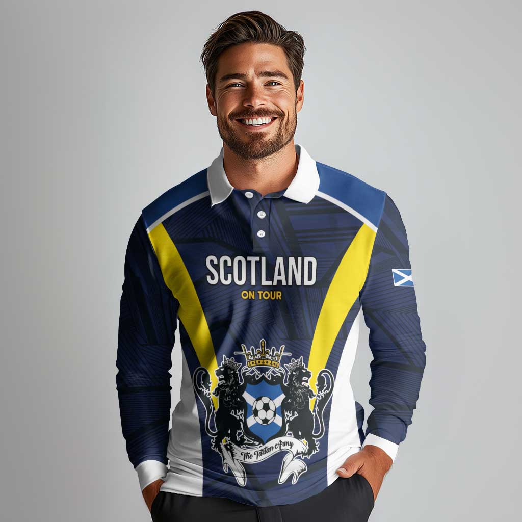 Custom Football Scotland On Tour 2026 Long Sleeve Polo Shirt Tartan Scottish Army Be Coming - Wonder Print Shop