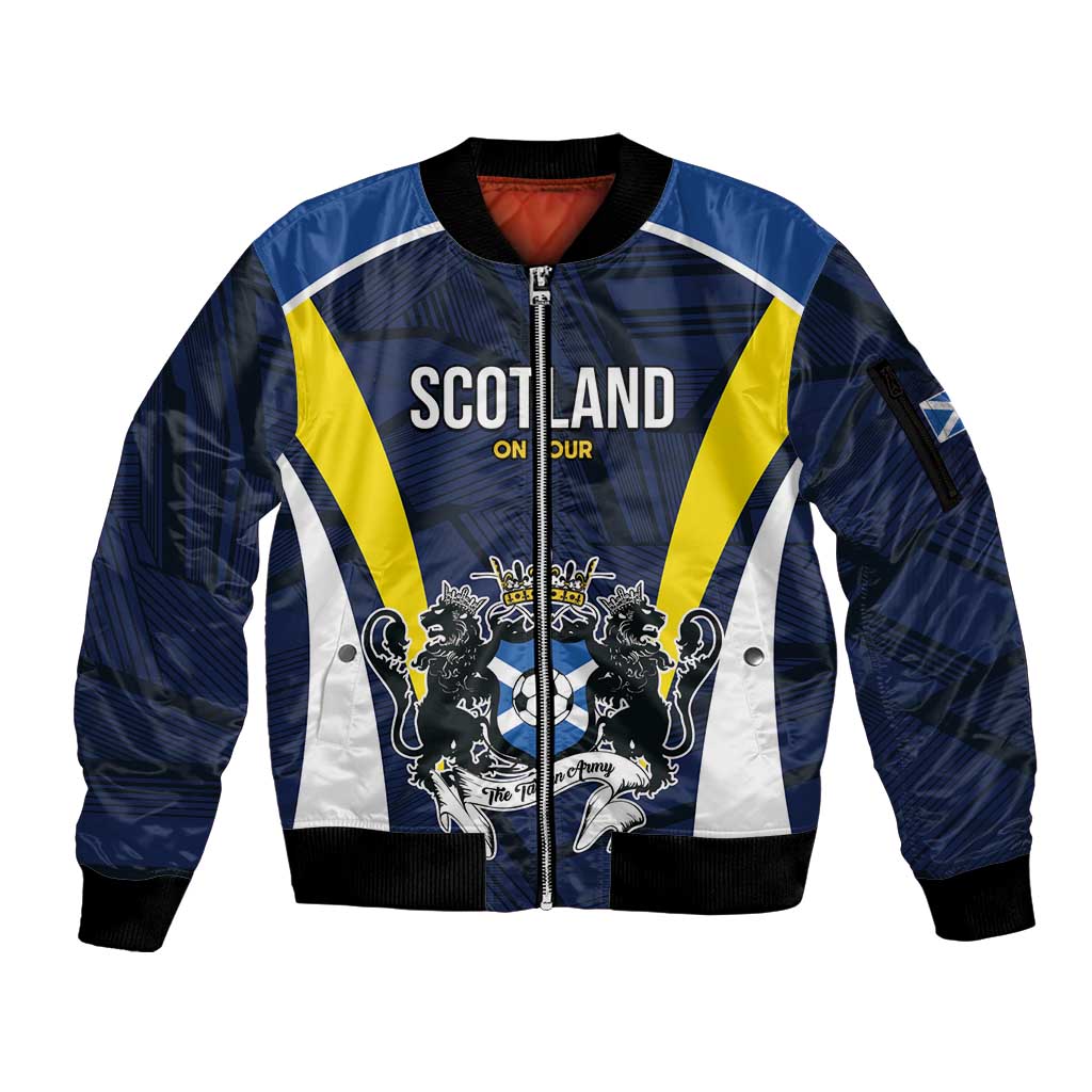 Custom Football Scotland On Tour 2026 Sleeve Zip Bomber Jacket Tartan Scottish Army Be Coming - Wonder Print Shop