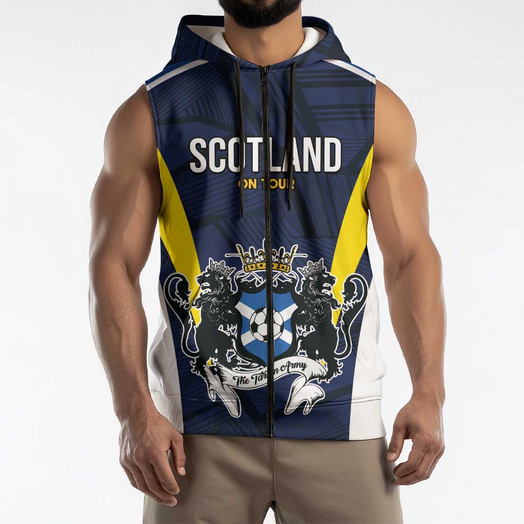 Custom Football Scotland On Tour 2026 Sleeveless Zip Hoodie Tartan Scottish Army Be Coming - Wonder Print Shop