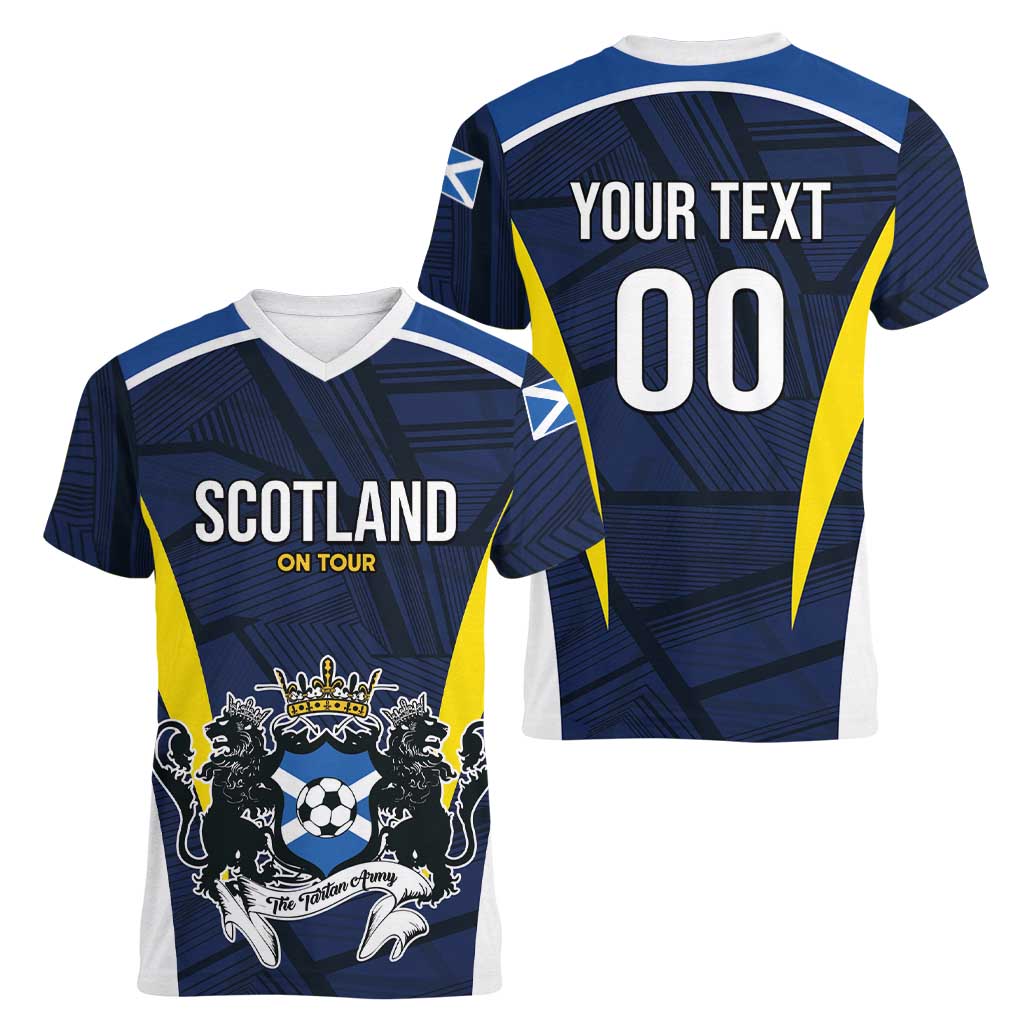 Custom Football Scotland On Tour 2026 Women V-Neck T-Shirt Tartan Scottish Army Be Coming - Wonder Print Shop