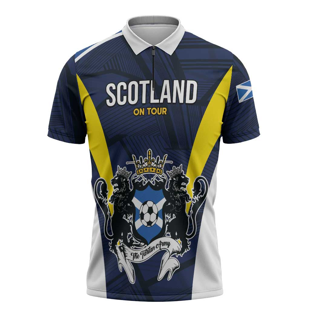 Custom Football Scotland On Tour 2026 Zipper Polo Shirt Tartan Scottish Army Be Coming - Wonder Print Shop