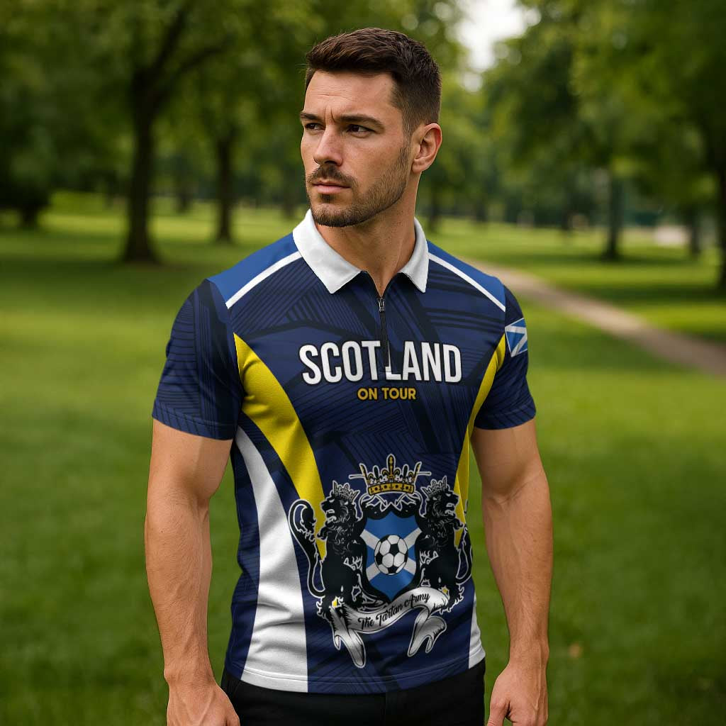 Custom Football Scotland On Tour 2026 Zipper Polo Shirt Tartan Scottish Army Be Coming - Wonder Print Shop