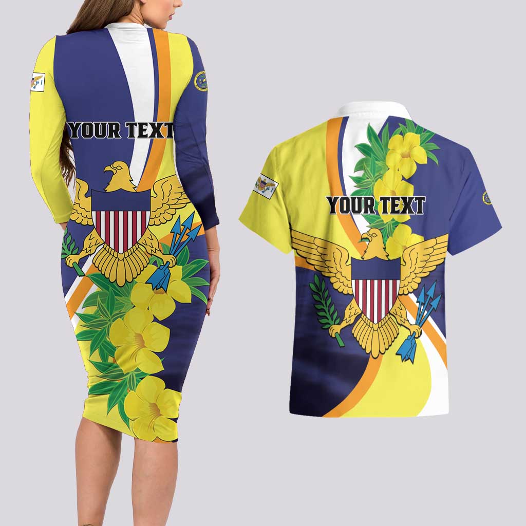 Personalized United States Virgin Islands Couples Matching Long Sleeve Bodycon Dress and Hawaiian Shirt United in Pride and Hope