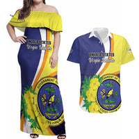 Personalized United States Virgin Islands Couples Matching Off Shoulder Maxi Dress and Hawaiian Shirt United in Pride and Hope