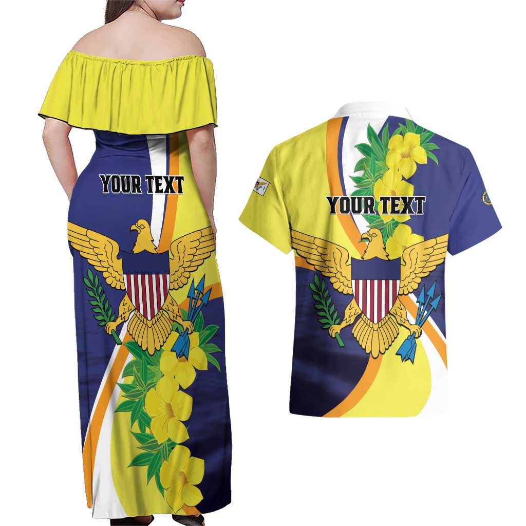 Personalized United States Virgin Islands Couples Matching Off Shoulder Maxi Dress and Hawaiian Shirt United in Pride and Hope