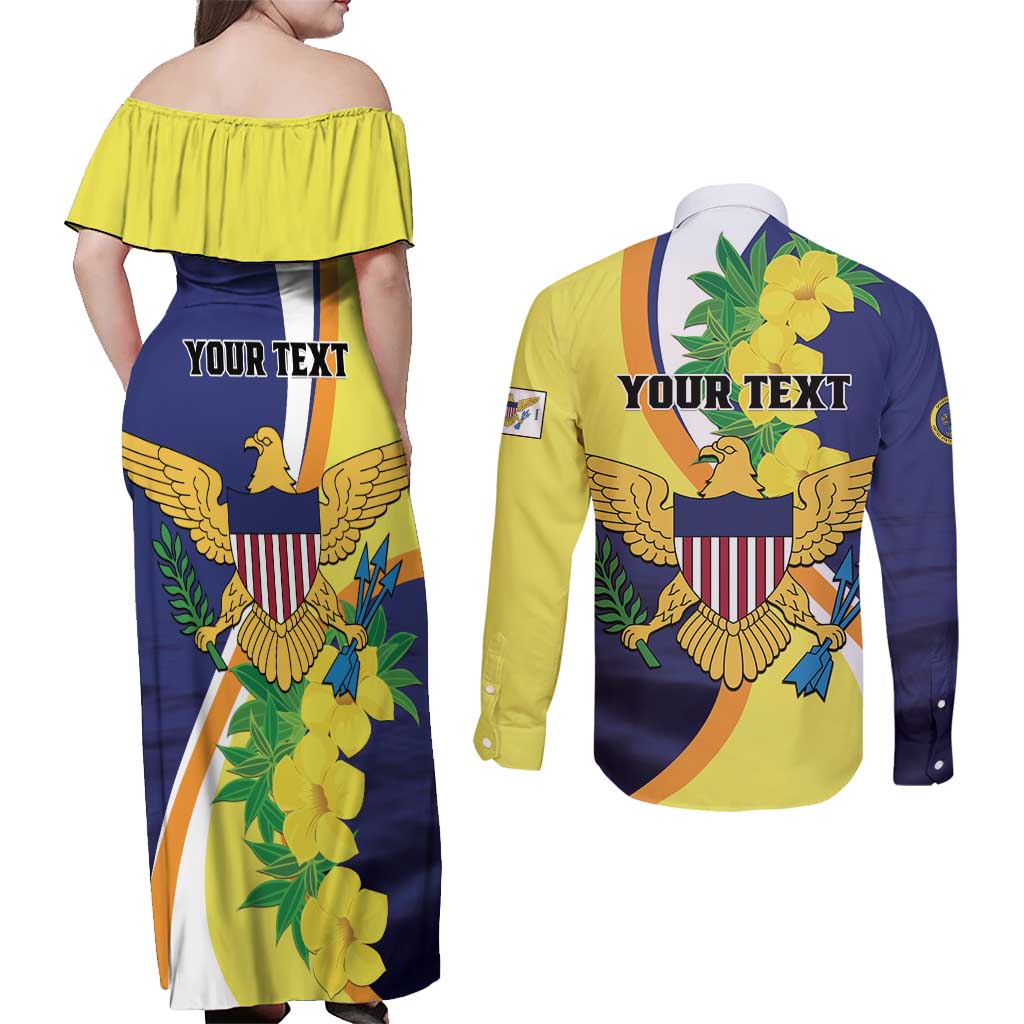 Personalized United States Virgin Islands Couples Matching Off Shoulder Maxi Dress and Long Sleeve Button Shirt United in Pride and Hope