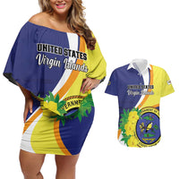 Personalized United States Virgin Islands Couples Matching Off Shoulder Short Dress and Hawaiian Shirt United in Pride and Hope