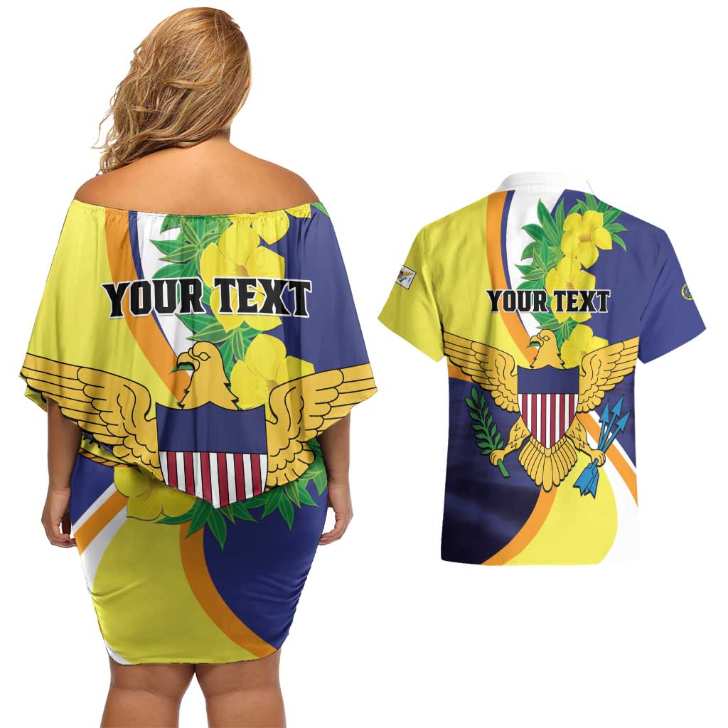 Personalized United States Virgin Islands Couples Matching Off Shoulder Short Dress and Hawaiian Shirt United in Pride and Hope