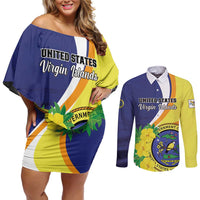 Personalized United States Virgin Islands Couples Matching Off Shoulder Short Dress and Long Sleeve Button Shirt United in Pride and Hope