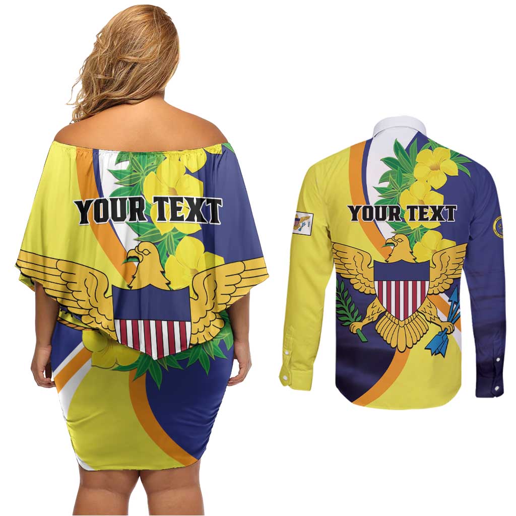 Personalized United States Virgin Islands Couples Matching Off Shoulder Short Dress and Long Sleeve Button Shirt United in Pride and Hope