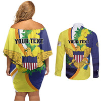 Personalized United States Virgin Islands Couples Matching Off Shoulder Short Dress and Long Sleeve Button Shirt United in Pride and Hope