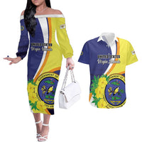 Personalized United States Virgin Islands Couples Matching Off The Shoulder Long Sleeve Dress and Hawaiian Shirt United in Pride and Hope