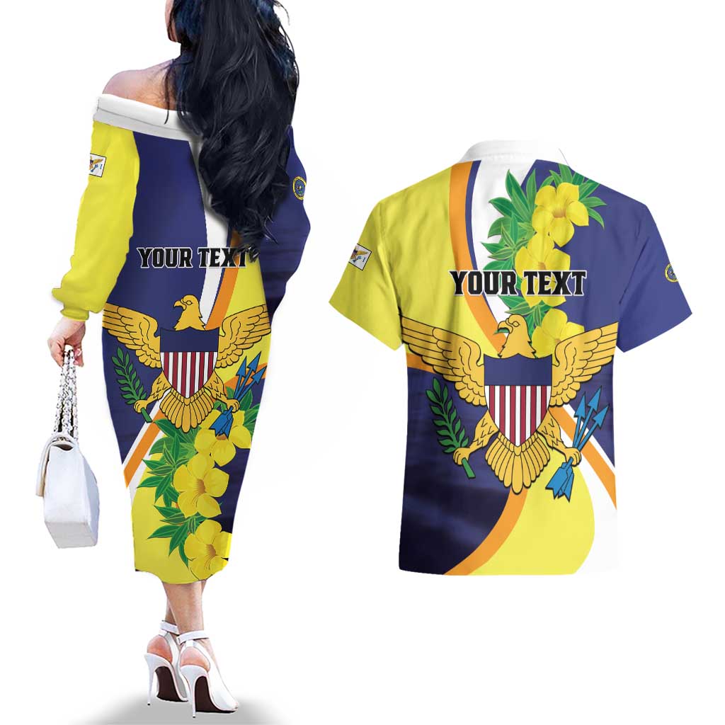 Personalized United States Virgin Islands Couples Matching Off The Shoulder Long Sleeve Dress and Hawaiian Shirt United in Pride and Hope