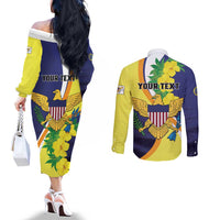 Personalized United States Virgin Islands Couples Matching Off The Shoulder Long Sleeve Dress and Long Sleeve Button Shirt United in Pride and Hope