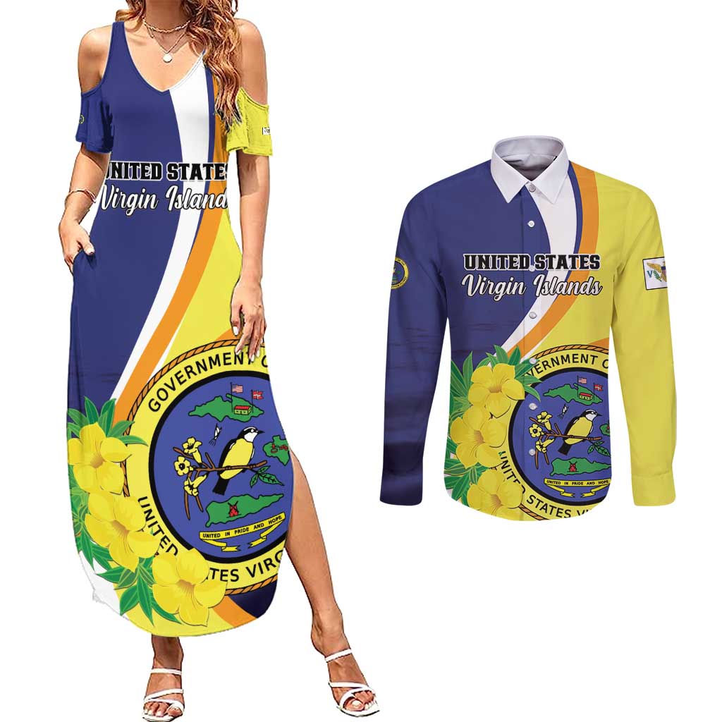 Personalized United States Virgin Islands Couples Matching Summer Maxi Dress and Long Sleeve Button Shirt United in Pride and Hope
