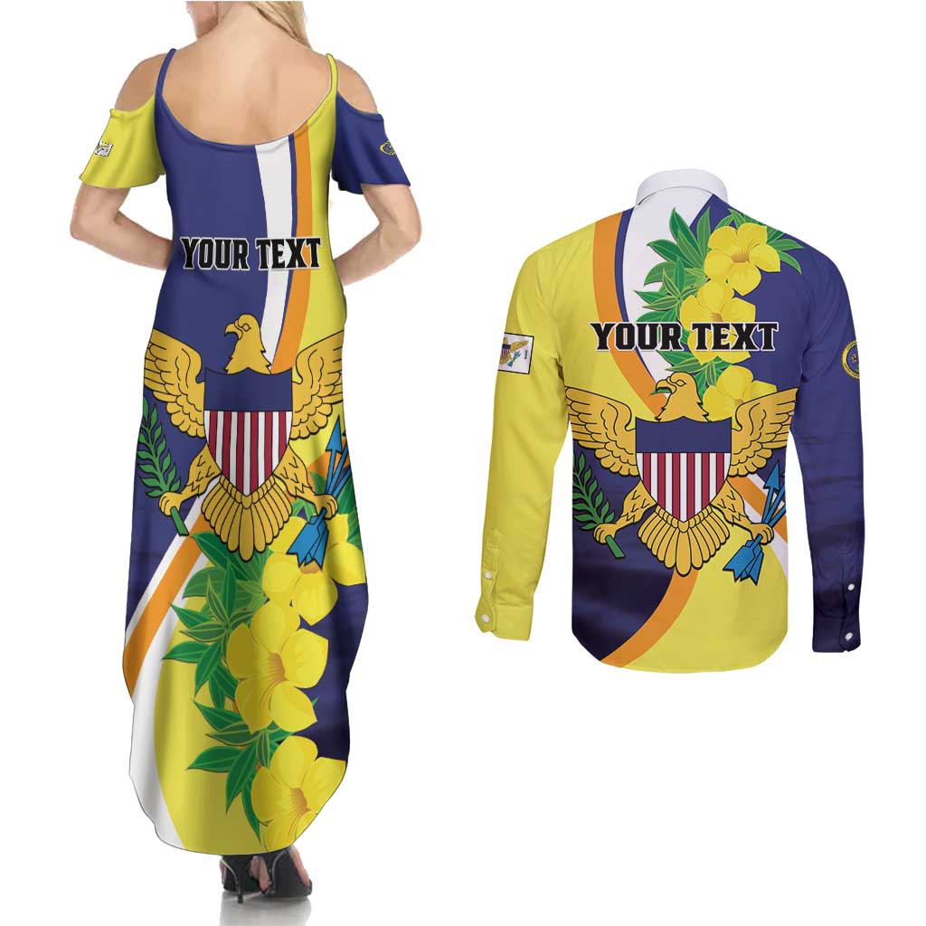 Personalized United States Virgin Islands Couples Matching Summer Maxi Dress and Long Sleeve Button Shirt United in Pride and Hope