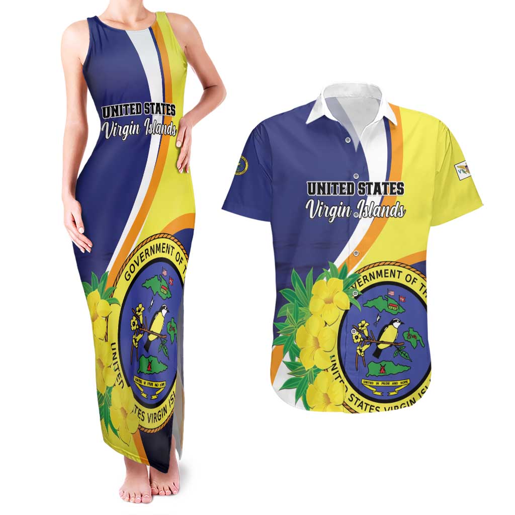 Personalized United States Virgin Islands Couples Matching Tank Maxi Dress and Hawaiian Shirt United in Pride and Hope