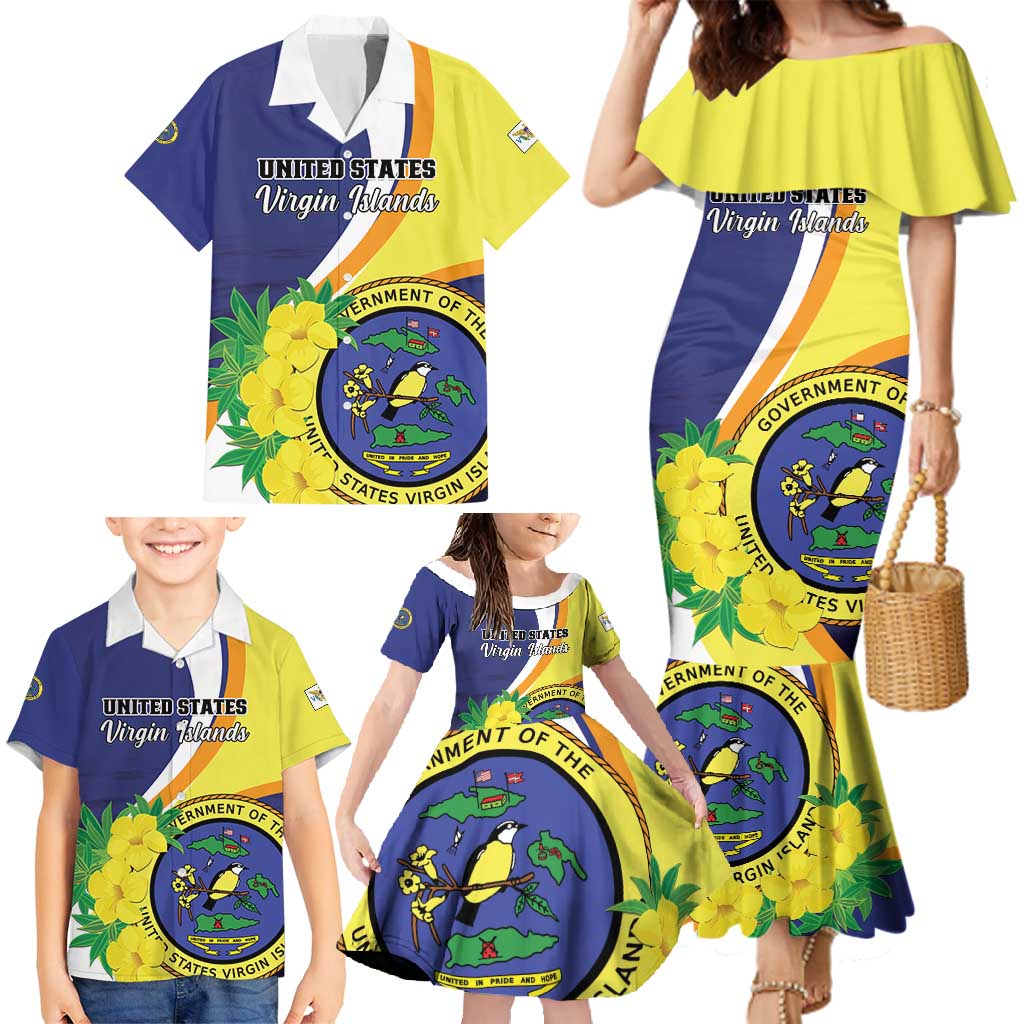Personalized United States Virgin Islands Family Matching Mermaid Dress and Hawaiian Shirt United in Pride and Hope