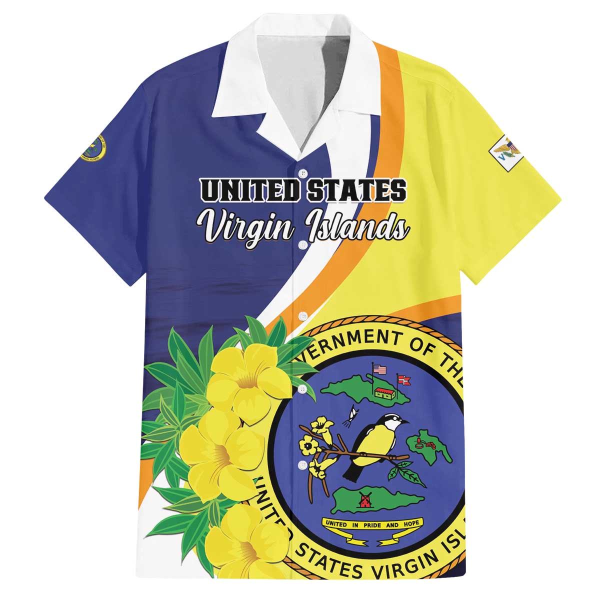 Personalized United States Virgin Islands Family Matching Off The Shoulder Long Sleeve Dress and Hawaiian Shirt United in Pride and Hope
