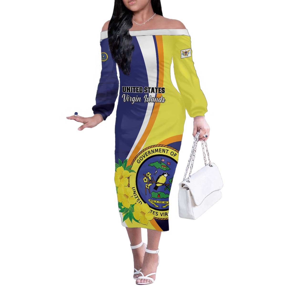 Personalized United States Virgin Islands Family Matching Off The Shoulder Long Sleeve Dress and Hawaiian Shirt United in Pride and Hope