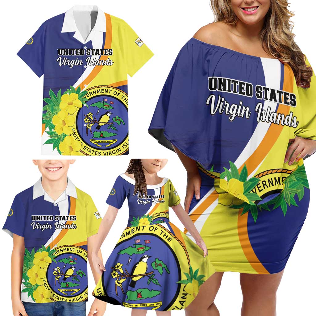 Personalized United States Virgin Islands Family Matching Off Shoulder Short Dress and Hawaiian Shirt United in Pride and Hope