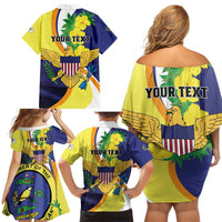 Personalized United States Virgin Islands Family Matching Off Shoulder Short Dress and Hawaiian Shirt United in Pride and Hope