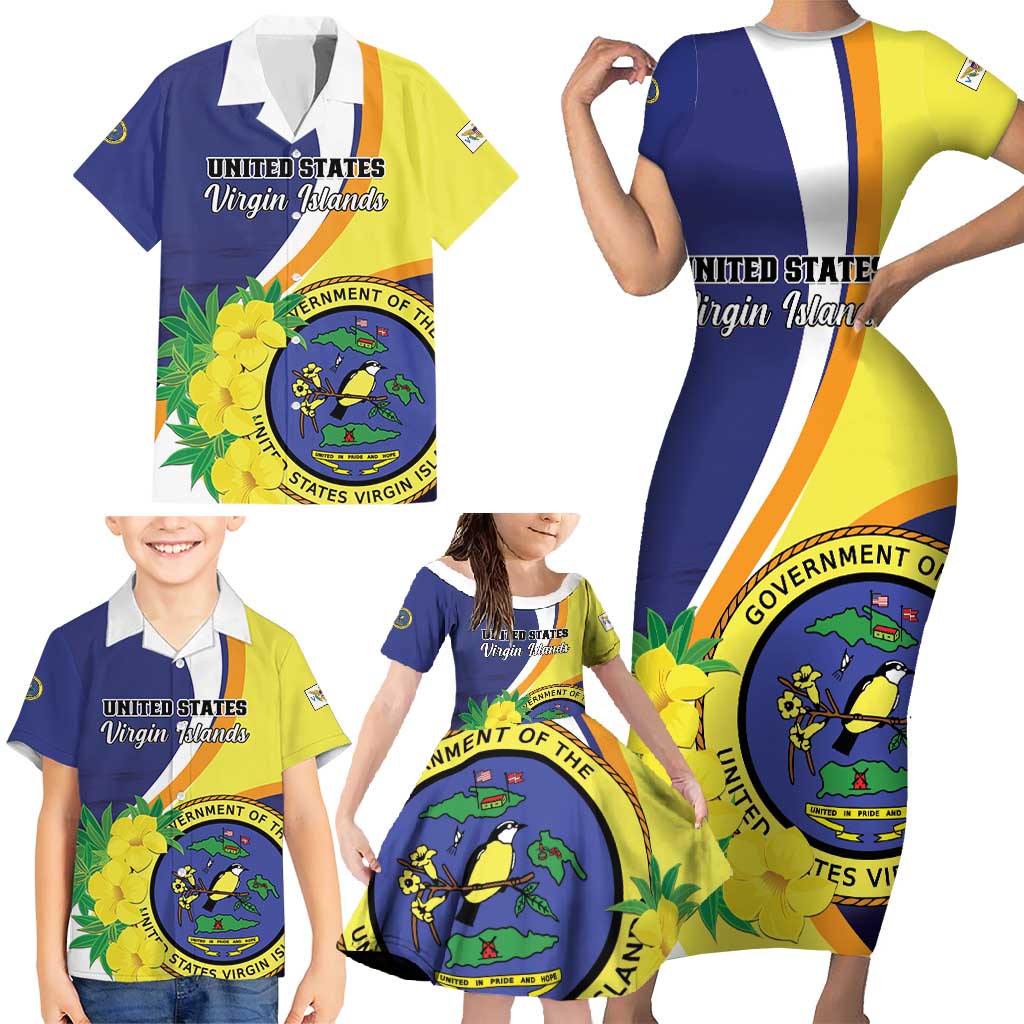 Personalized United States Virgin Islands Family Matching Short Sleeve Bodycon Dress and Hawaiian Shirt United in Pride and Hope