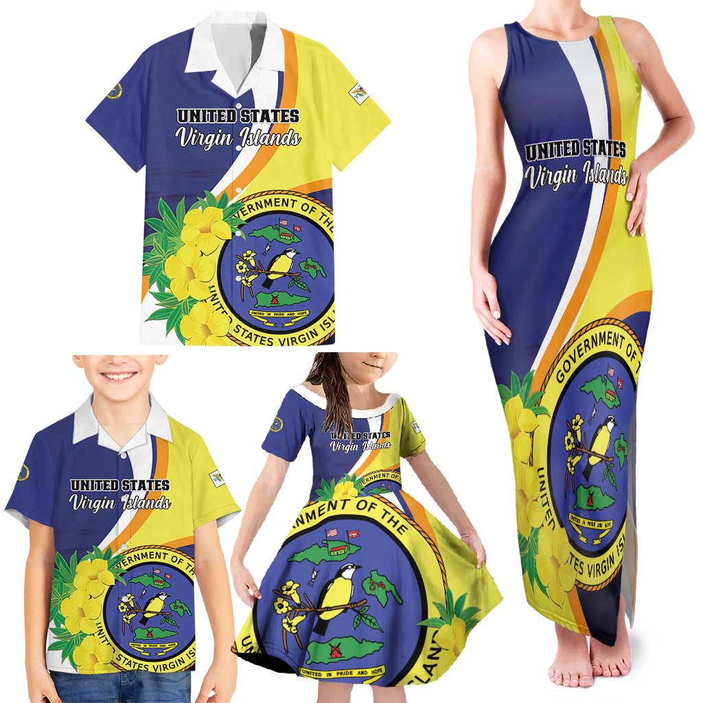 Personalized United States Virgin Islands Family Matching Tank Maxi Dress and Hawaiian Shirt United in Pride and Hope