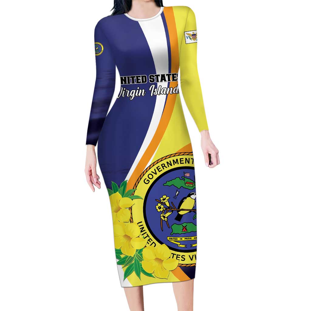 Personalized United States Virgin Islands Long Sleeve Bodycon Dress United in Pride and Hope