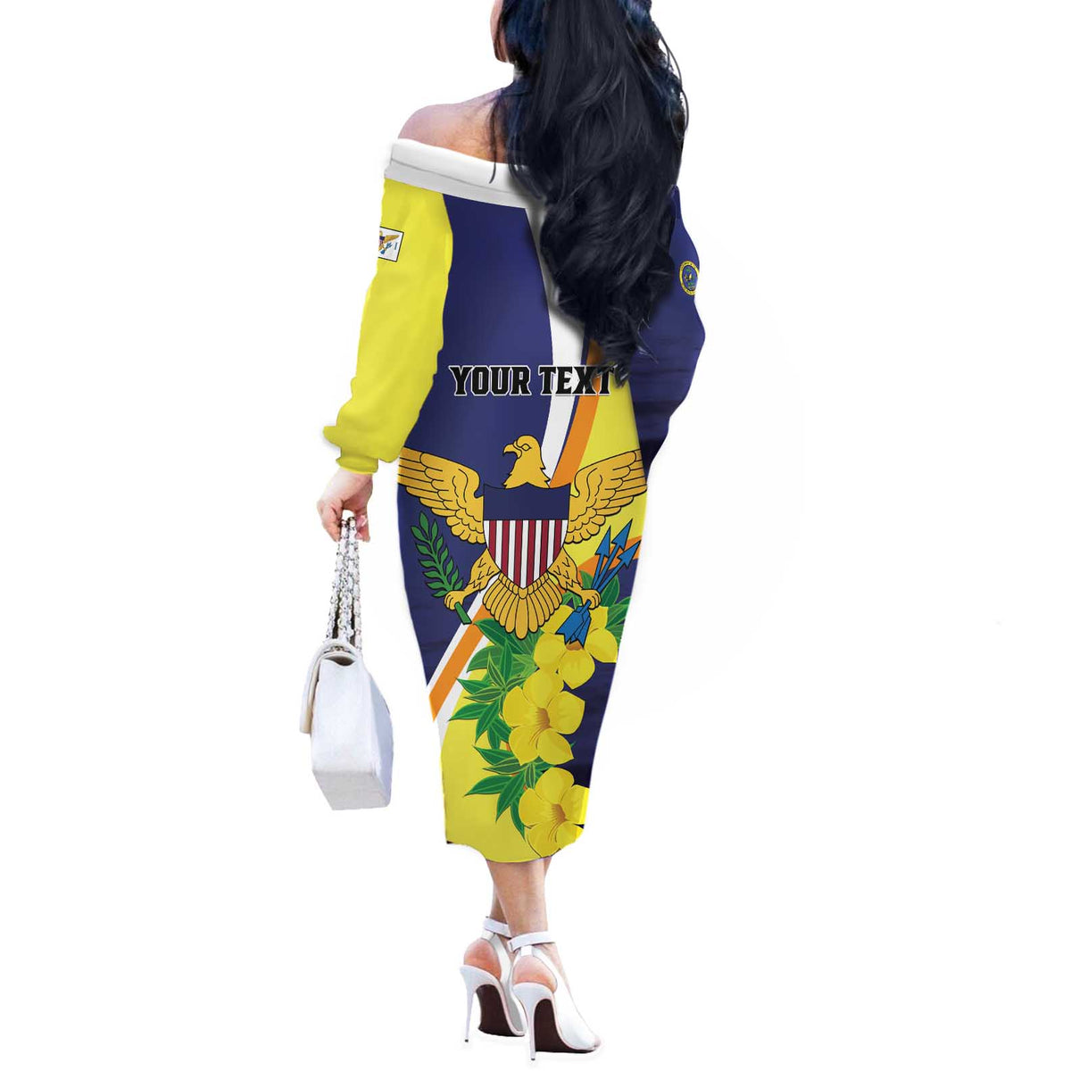 Personalized United States Virgin Islands Off The Shoulder Long Sleeve Dress United in Pride and Hope